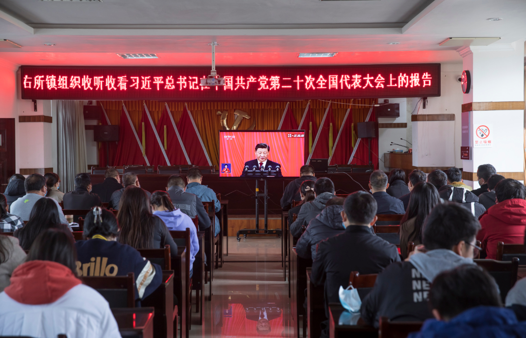 澄江市右所镇组织党员干部收看中国共产党第二十次全国代表大会开幕.jpg